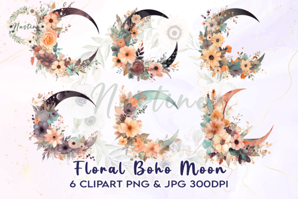 Download Floral Boho Moon Clipart - Boho moon clipart Collection