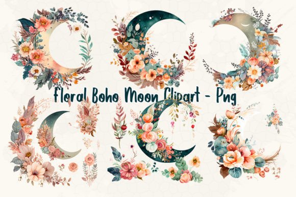 Download Floral Boho Moon Clipart Png - Boho moon clipart Collection