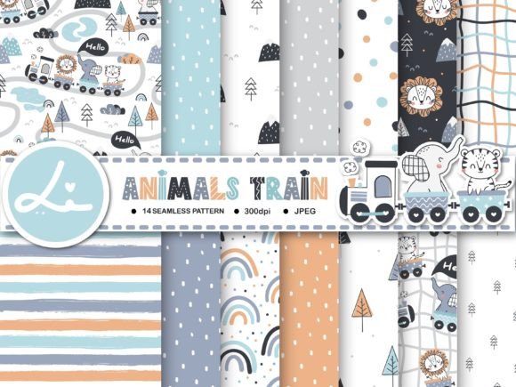 Download Cute Animals Train Digital Paper Pack - Cute animals Collection