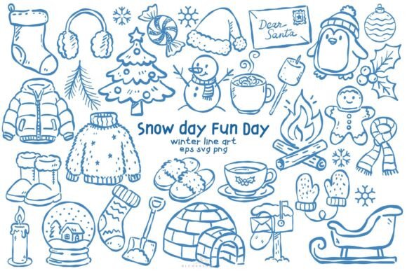Download Snow Day Fun Day Line Art Doodles - Snow Collection