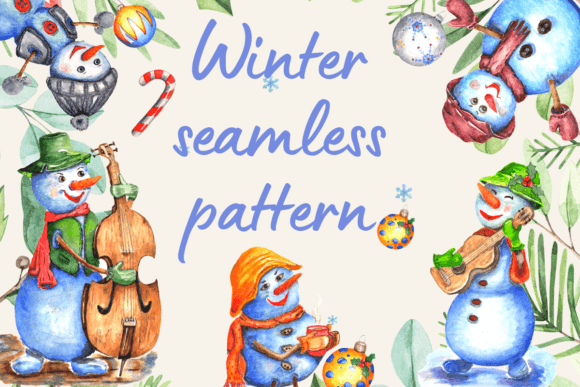 Download Winter Pattern with Funny Snowmen. JPG - Snow Collection
