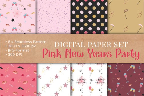 Download Pink New Years Party Pattern Set - Premium Bundle