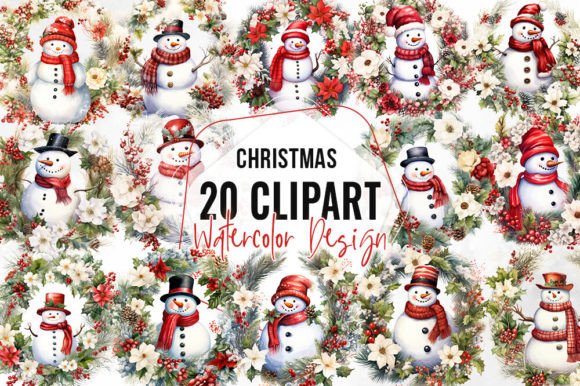 Download Vintage Snowman Christmas Wreath Clipart - Snow Collection