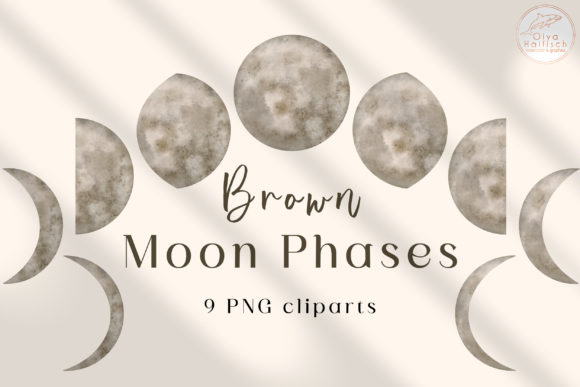 Download Brown Moon Phases Watercolor Clipart Set - Brown Collection