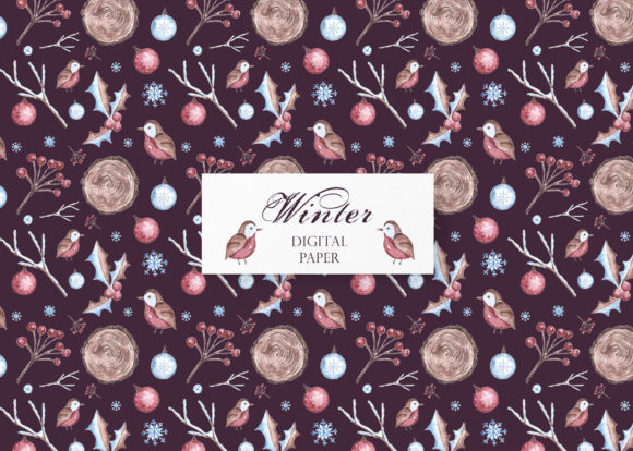 Download Winter Watercolor Digital Paper, Pattern - Premium Bundle
